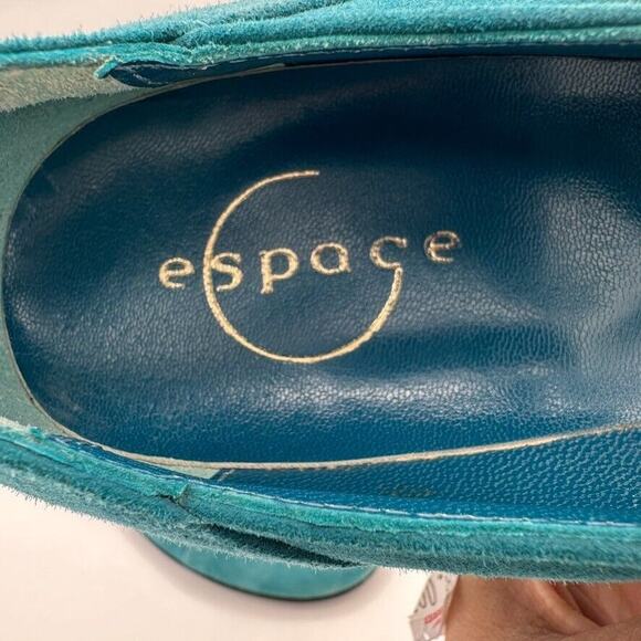 ESPACE Robert Clergerie Wedge Mary Janes Heels Womens 8.5 Teal Suede Retro Glam - Picture 8 of 9
